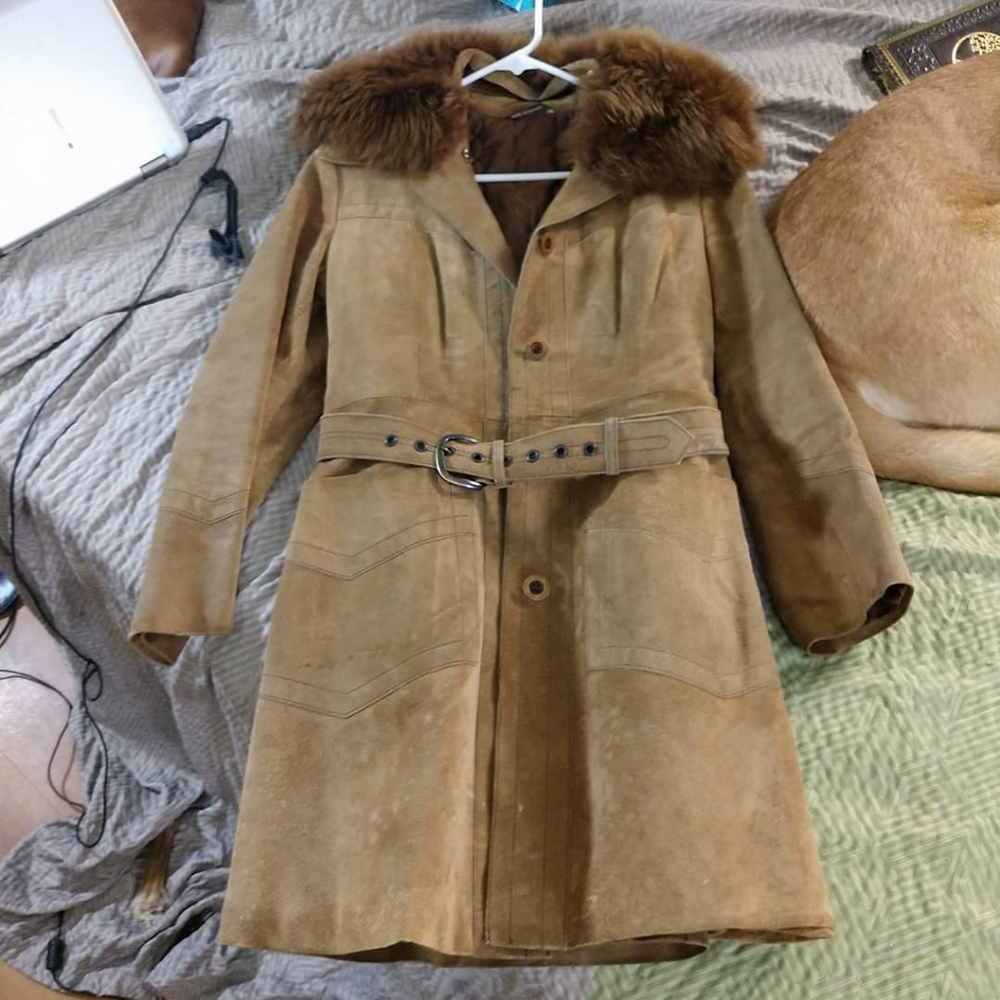 Vintage Fur Trimmed Leather Coat